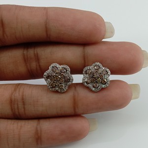 1.08 Cttw Round Cut White & Brown Natural Diamond Stud <b>Earrings</b> for Women in 925 Sterling <b>Silver</b>, Push <b>Back</b>, Prong Setting - Product Image 5
