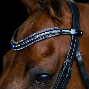 <b>Top</b> Brand Premium <b>Sparkly</b> Crystals Diamante Bling Decorative Wave Black Leather Horse Brow Band - Product Image 4