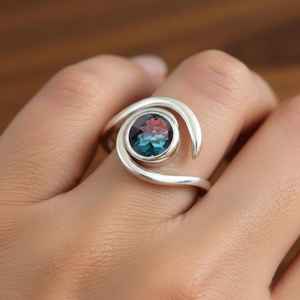 แหวนควอตซ์อเล็กซานไดรต์เปลี่ยนสี เงินแท้ 925 ลายวน ประดับพลอยประจำเดือนมิถุนายน สำหรับผู้หญิง เป็นของขวัญ - Product Image 4