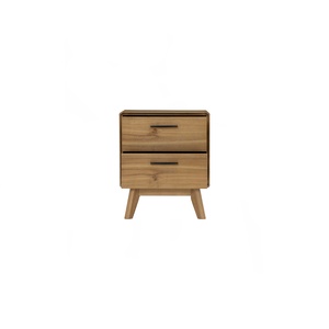 Executive Light Tennessee Walnut Bedside <b>Table</b> with 2 Storage Drawers and Solid Wood Legs for <b>Mid</b>-<b>Century</b> Modern Luxury Bedrooms - Product Image 3
