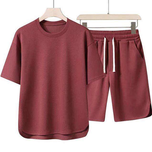 High Quality Casual Men's T-shirt Shorts <b>Set</b> 100% cotton Designer Heavyweight Cotton Crew Neck <b>Knitted</b> Letter Pattern Breathable - Product Image 5