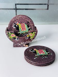 High Quality Religious Design Marble <b>Coaster</b> Set Handmade Polished Durable Home Decor Circular Pattern - Product Image 4