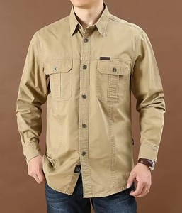 Camiseta Casual de Manga Larga, 100% Algodón Tejido, Lisa, Antiarrugas, Transpirable, Talla Grande, para Otoño - Product Image 3