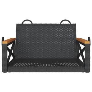 Banc à bascule en bois d'acacia massif avec structure en acier thermolaqué et rotin PE noir pour usage extérieur - Product Image 4