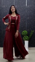 Traje Tradicional Indio de Tres Piezas Sharara Gharara Salwar Kameez con Bordado, Corte Ajustado, Protección Solar, para Fiestas
