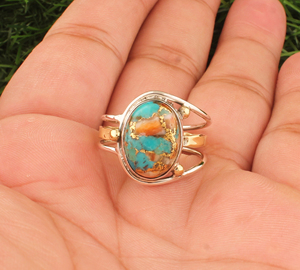 Luxury Natural Spiny Oyster Copper <b>Turquoise</b> <b>Ring</b> Elegant 925 Sterling Silver For Woman Statement Jewelry - Product Image 2