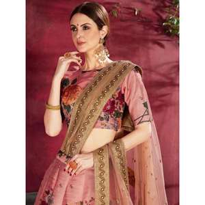 Ropa de boda de seda de Banglori con estampado floral de melocotón Lehenga Choli - Product Image 4