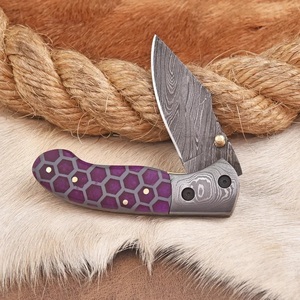 Handmade Industrial Grade Damascus Steel Folding <b>Knife</b> With Razen <b>Handle</b> and Leather Sheath <b>for</b> Outdoor Camping - Product Image 5