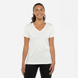 T-shirt personnalisé pour femme, col en V, 100% coton biologique de luxe, pré-rétréci, certifié GOTS, doux et décontracté pour l'été - Product Image 3