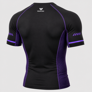 Warpro Men's Black Purple <b>Compression</b> Rash Guard Short Sleeve Quick Dry Spandex Polyester Workout <b>Shirt</b> Adult Size - Product Image 1