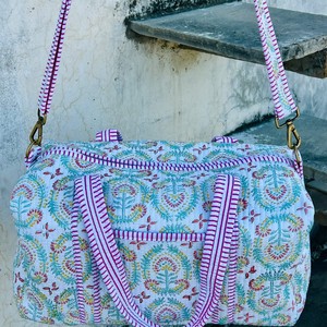 Large Cotton Duffle <b>Bags</b> Blockprint Quilted Fabric Weekender <b>Overnight</b> for <b>Women</b> & Girls, Travel <b>Bag</b> - Hospital <b>Bag</b> - Product Image 3