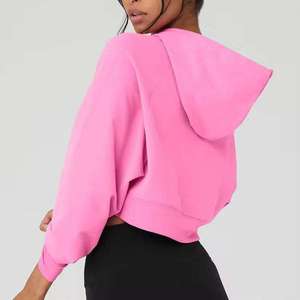 OEM 2026 Venta al por mayor, logotipo personalizado, sudadera con capucha corta de forro polar de manga larga para mujer, estilo urbano, top corto con capucha para mujer - Product Image 2