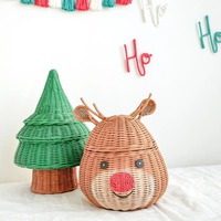 Adorable Ensemble de Décorations de Noël en Rotin, Renne de Noël en Osier à Bas Prix, Ornements d'Extérieur de Noël