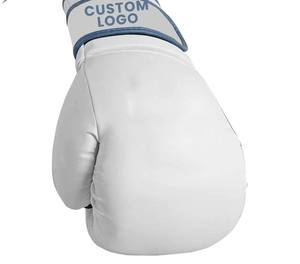 Gants de boxe en cuir de qualité supérieure avec logo personnalisé |   Blanc/Métallique/Bleu |   Gants d'entraînement et de combat OEM en gros, unisexes |   MMA - Product Image 5