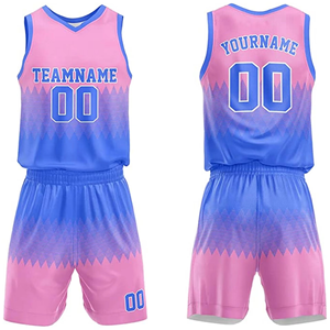 Camiseta de Baloncesto Sublimada Personalizada, Degradado Rosa y Azul, Cuello en V, Sin Mangas, Secado Rápido, Poliéster, Uniforme de Equipo, Unisex para Adultos - Product Image 1