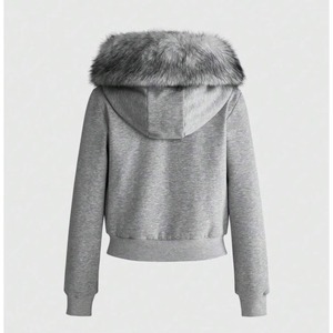 Blouson court zippé Y2K personnalisé pour femme, en polaire à capuche fourrée, clouté et à rivets, chaud pour l'hiver, style streetwear - Product Image 2