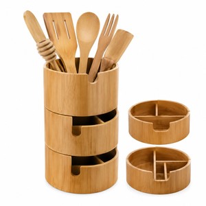 Portautensilios Apilable de Bambú con Divisores Deslizantes |   Almacenamiento de Cocina al por Mayor - Product Image 1
