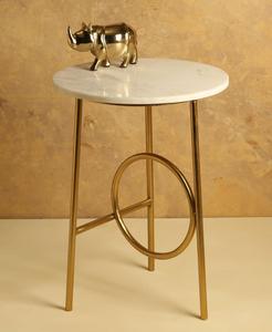Modern Round <b>Marble</b> Top Side <b>Table</b> With Brass Geometric Base Indoor Living Room Decor - Product Image 2