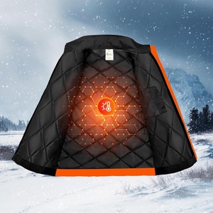 Veste de travail à capuche haute visibilité pour homme, orange, avec bandes réfléchissantes, imperméable, doudoune d'hiver avec fermeture éclair - Product Image 2