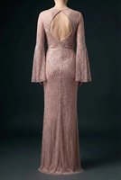 Robe de soirée de luxe pour femme, silhouette trompette/sirène, 100% polyester, entièrement perlée à la main |   Robe longue à manches régulières et traîne élégante