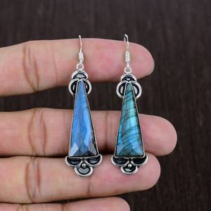 Boucles d'oreilles pendantes en labradorite, argent sterling 925, bijoux bohèmes faits à la main, boucles d'oreilles en pierres précieuses, cadeau unique pour femmes - Product Image 3