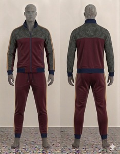 Men's Maroon Tracksuit Set Full Zip Jacket Jogger <b>Pants</b> Color Blocking Pattern Turn-<b>down</b> Collar Casual Autumn Wear - Product Image 1