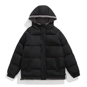 Manteau d'hiver pour homme en laine noire écologique, col montant, fermeture éclair sur le devant, coupe décontractée, épais et chaud - Product Image 3