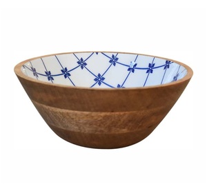 Tazón de Madera Esmaltada Personalizado con Interior de Hojas Blancas y Negras, Tazón Decorativo para Servir Ensaladas, Arroz y Sopa, Vajilla Moderna para Mesa de Cocina - Product Image 3