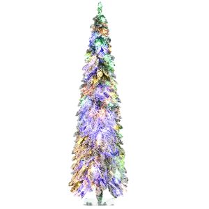 Albero di Natale Artificiale Sottile da 210 cm/7 piedi con Rami Innevati e Luci LED Bianche Calde/Colorate (Forma a Cascata) - Product Image 1