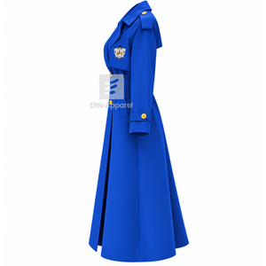 Abrigo largo personalizado de la hermandad Sigma Gamma Rho con logo bordado, cuello con muescas, manga larga, en lana azul y dorada para mujer. - Product Image 4