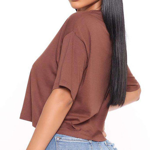 Women's Cropped Knitted 100% Cotton Breathable Crew Neck Short Sleeve Tank <b>Top</b> Solid Color Casual style women <b>crop</b> <b>top</b> - Product Image 2