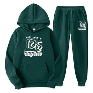 ชุดเซ็ตเสื้อฮู้ดดี้โอเวอร์ไซส์พิมพ์ลายระบายอากาศสำหรับผู้ชาย พร้อมกางเกงวอร์มขายาว ชุดวอร์มปักโลโก้ เสื้อฮู้ดดี้แบบสวมหัว - Product Image 2