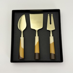 Juego de 3 utensilios portátiles de acero inoxidable para queso con mango de resina, incluye rebanador de queso y esparcidor de mantequilla. Fabricante. - Product Image 2