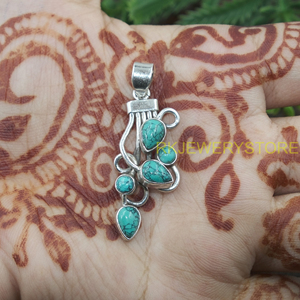 Colgante de Plata de Ley 925 con Turquesa Natural, Joyería Boho Vintage Hecha a Mano, Regalo para Mujer, Diseño Artesanal Único - Product Image 3