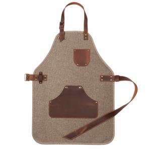 Delantal Industrial Duradero de Lona y Cuero con Cremallera, Ajustable, con Tirantes Cruzados, para Chef, Barista, Barbero, Carpintero, Taller, Modelo LCA-0046 - Product Image 1