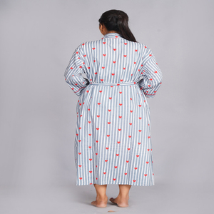Robe kimono en coton bleu grande taille, style moderne, motif cœur, imprimé floral fait main, vêtements de détente, prix de gros disponible - Product Image 2