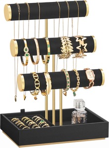 Support de rangement pour bijoux en plastique blanc avec plateau rotatif et supports pour boucles d'oreilles - Product Image 6