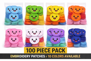 SmileyBud - 100 Parches Bordados con Caras de Dibujos Animados - 10 Colores, 2.5 Pulgadas, Termoadhesivos/Para Coser en Ropa, Bolsos, Gorras y Manualidades - Product Image 5