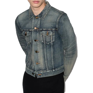 Good Quality Custom Casual Slim Fit <b>Long</b> Sleeve Reversible Stand Collar Embossed Denim <b>Jacket</b> Front Logo Color 100% Cotton - Product Image 2