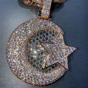 Colgante de media luna y estrella completamente cubierto de diamantes, plata de ley 925, colgante de diamantes de moissanita VVS, joyería hip hop para fiestas - Product Image 3
