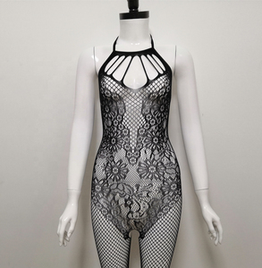Mono de lencería sexy transpirable de jacquard de talla grande con cuello halter y entrepierna abierta, sin necesidad de quitarse, para pasión, tejido. - Product Image 5