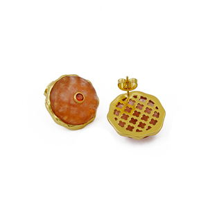 Pendientes Redondos Boho con Cuarzo Rosa Fresa, Hechos a Mano, con Piedra Preciosa Solitaria, Chapados en Oro de 18k, Joyería de Latón - Product Image 2