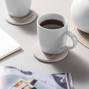 Modern Luxury Round Wood Coaster Set of 6 with Black Metal Holder and 5mm Thickness for Coffee <b>Table</b> Decor and Drink <b>Protection</b> - Product Image 1