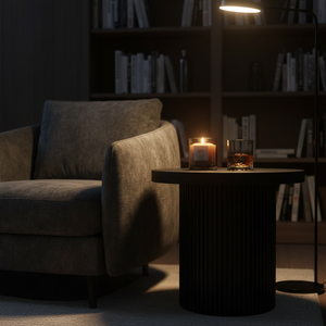 Table d'appoint design moderne, table basse ronde, pied unique, couleur marron clair, luxe, durable, bois d'hévéa, couleur dynamique - Product Image 3