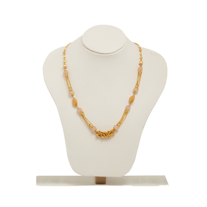 Gold Plated Beaded <b>Necklace</b> with Peach Stone Beads and Designer Chain Traditional Indian Ethnic Jewelry for Women - Product Image 1