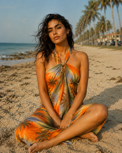 Pareo de punto con estampado de palmeras y atardecer para mujer, falda de bikini de secado rápido, pañuelo de playa con diseño floral - Product Image 5