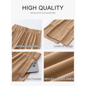 Women's <b>Linen</b> Cotton <b>Wide</b> <b>Leg</b> Pants High Waist Elastic Solid Color Loose Fit Full Length Casual Summer Style Flat Front <b>Trousers</b> - Product Image 5
