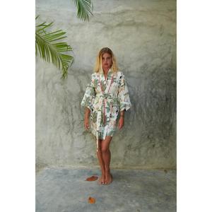 Women Tropical Print Kimono <b>Robe</b> Lightweight Cotton <b>Spa</b> Bathrobe Floral Resort Lounge Wear Summer Dressing Gown - Product Image 1