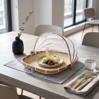 Ronde natuurlijke bamboe opbergmand met gaasdeksel, milieuvriendelijk rustiek design, multifunctioneel gebruik, Vietnametrcraft VTC0709