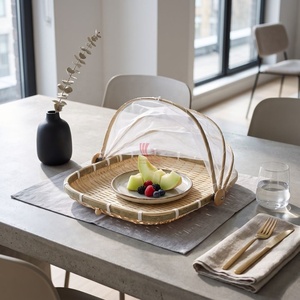 Panier de rangement rond en bambou naturel avec couvercle en filet, design rustique écologique, usage polyvalent, Vietnametrcraft VTC0709 - Product Image 2